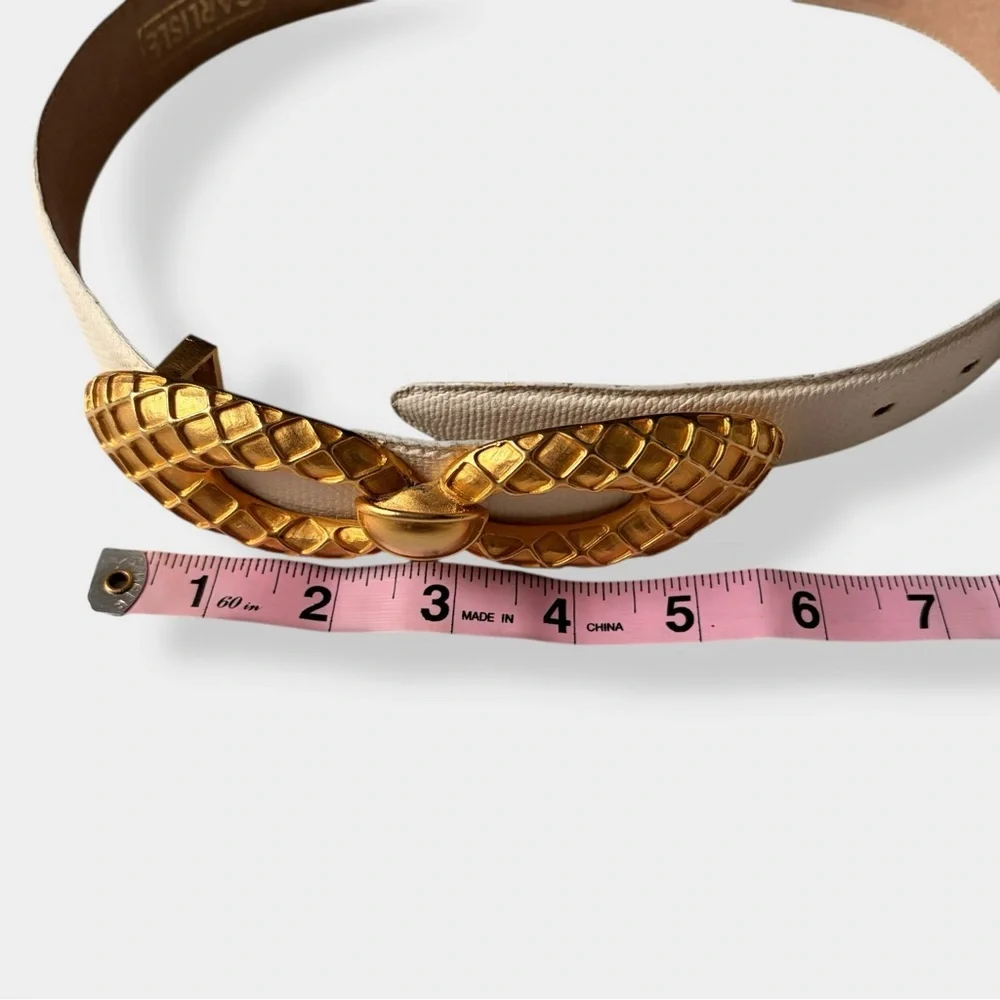 Carlisle Vintage 80s Belt Leather Karen Callan Brushed Gold Buckle Glam XS - Picture 12 of 14